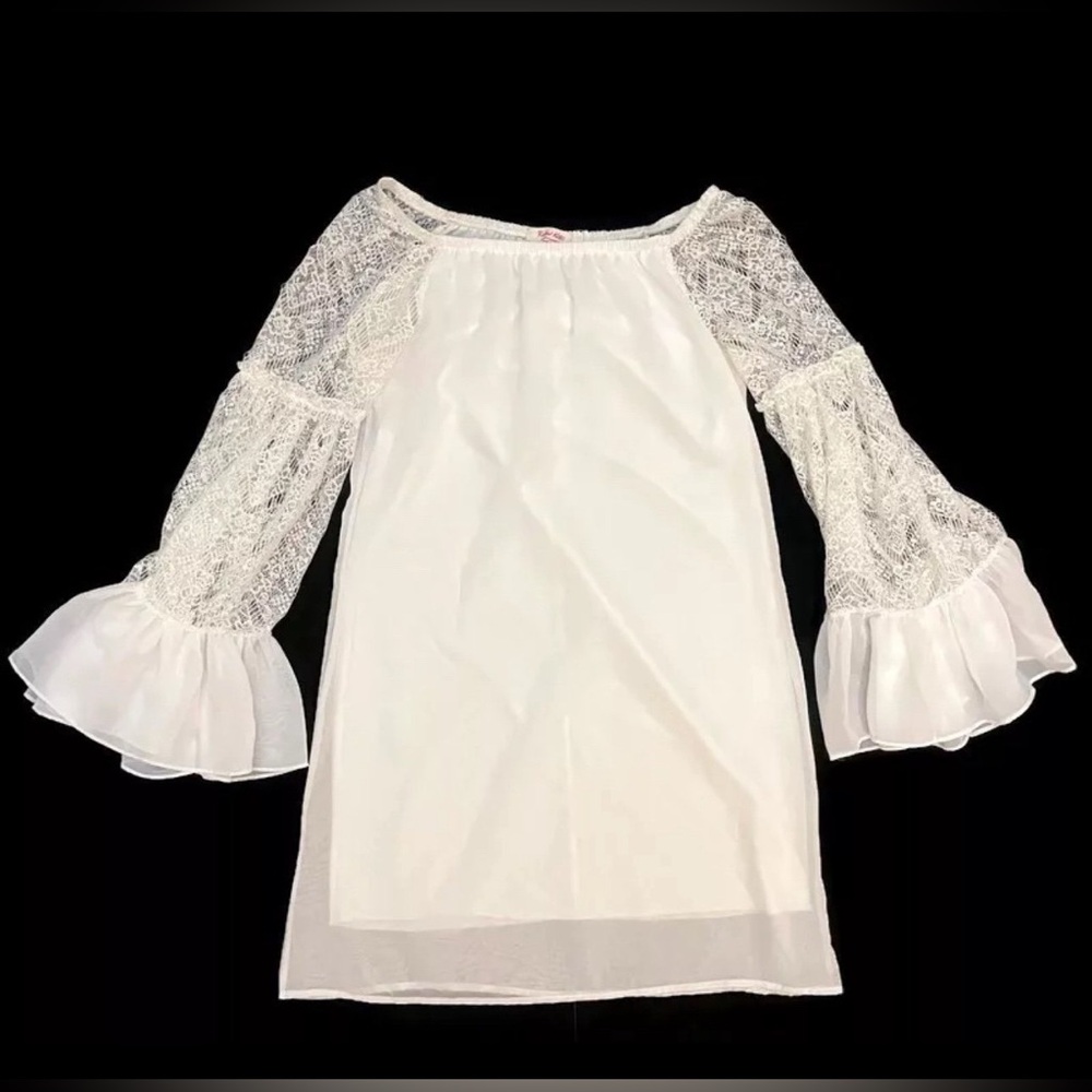Rachel Kate Fashion Collection Juniors Small White Long Sleeve Lined Lace Dress
